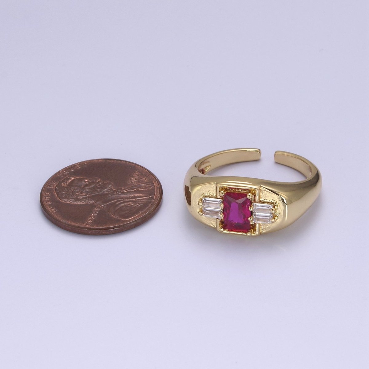 24K Gold Filled Multiple Color Crystal Cubic Zirconia CZ Cuff Ring, Minimalist Clear Baguette Signet Adjustable Ring  S-327~S-330 S-335~S-338