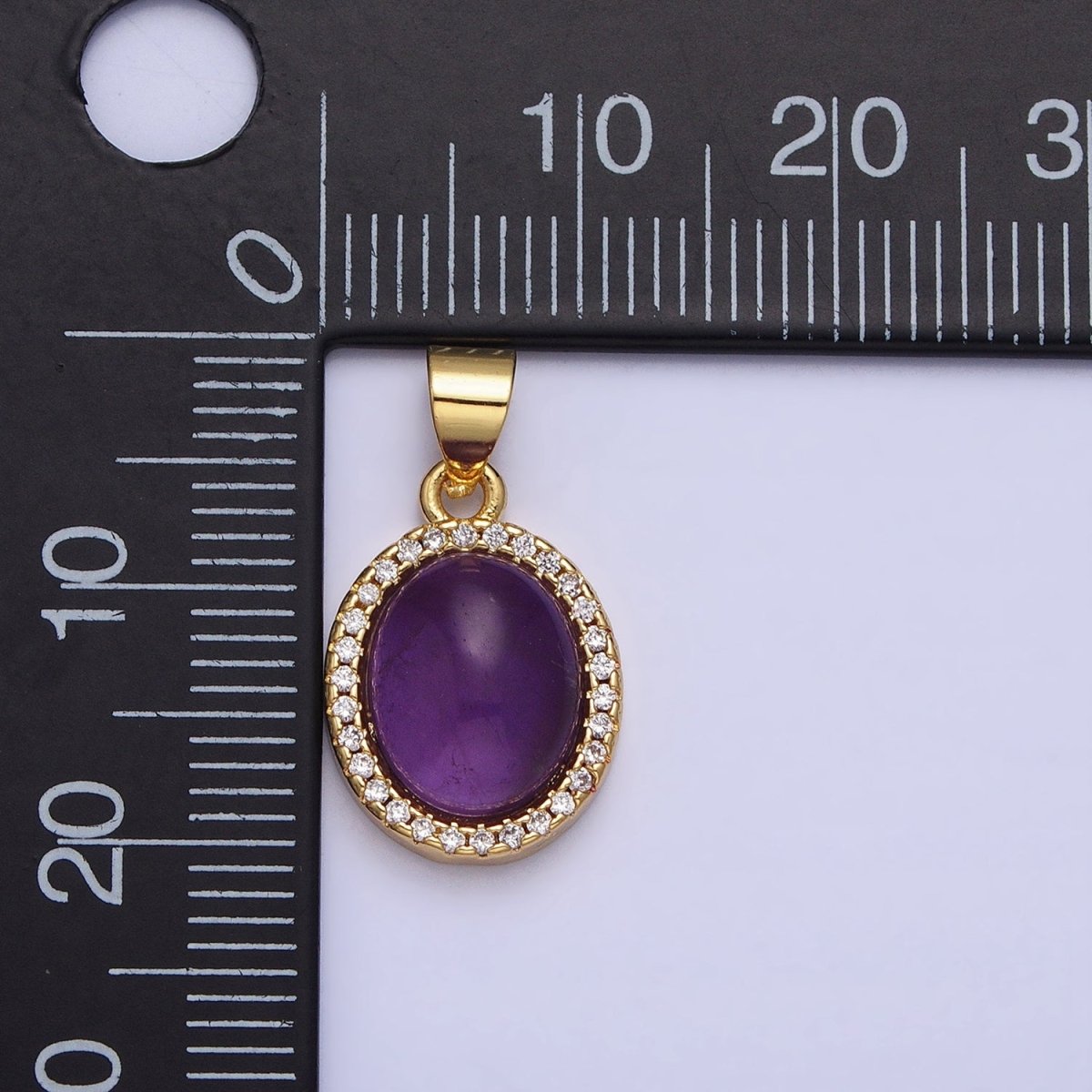 24K Gold Filled Natural Blue Agate, Moonstone, Rose Quartz, Amazonite, Amethyst Micro Paved CZ Oval Pendant | AA270 - AA274