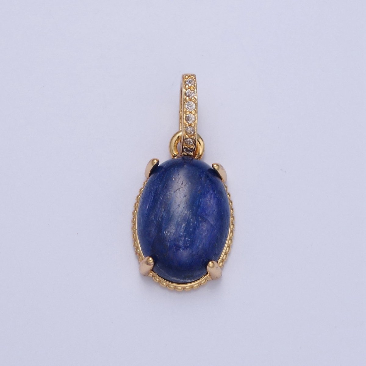 24K Gold Filled Natural Blue Lapiz Pendant, Micro Pave CZ Oval Pendant For Necklace Making H-378 - DLUXCA