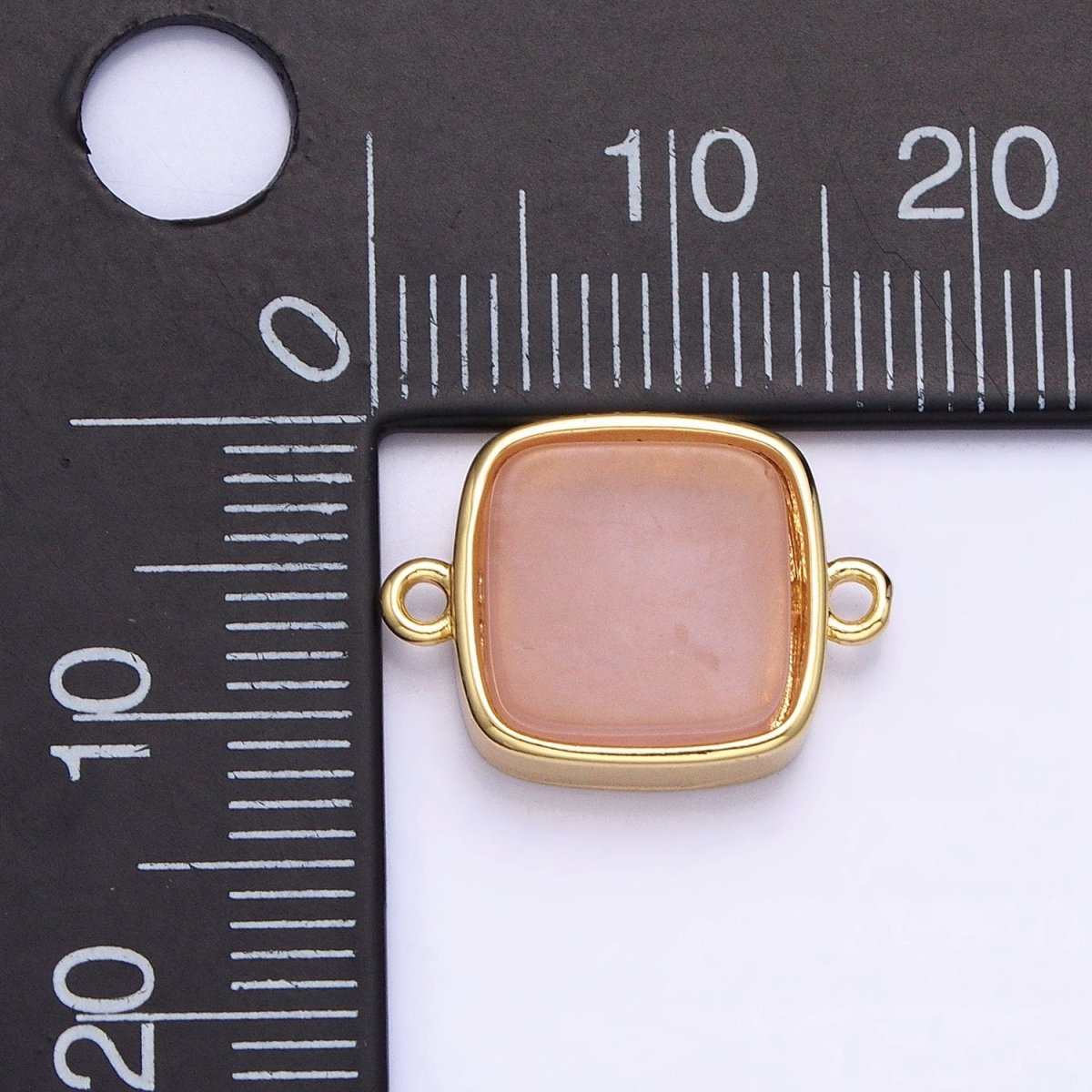 24K Gold Filled Natural Gemstone Blue Agate, Rose Quartz, Amethyst Flat Square Charm Connector | Y-797 Y-798