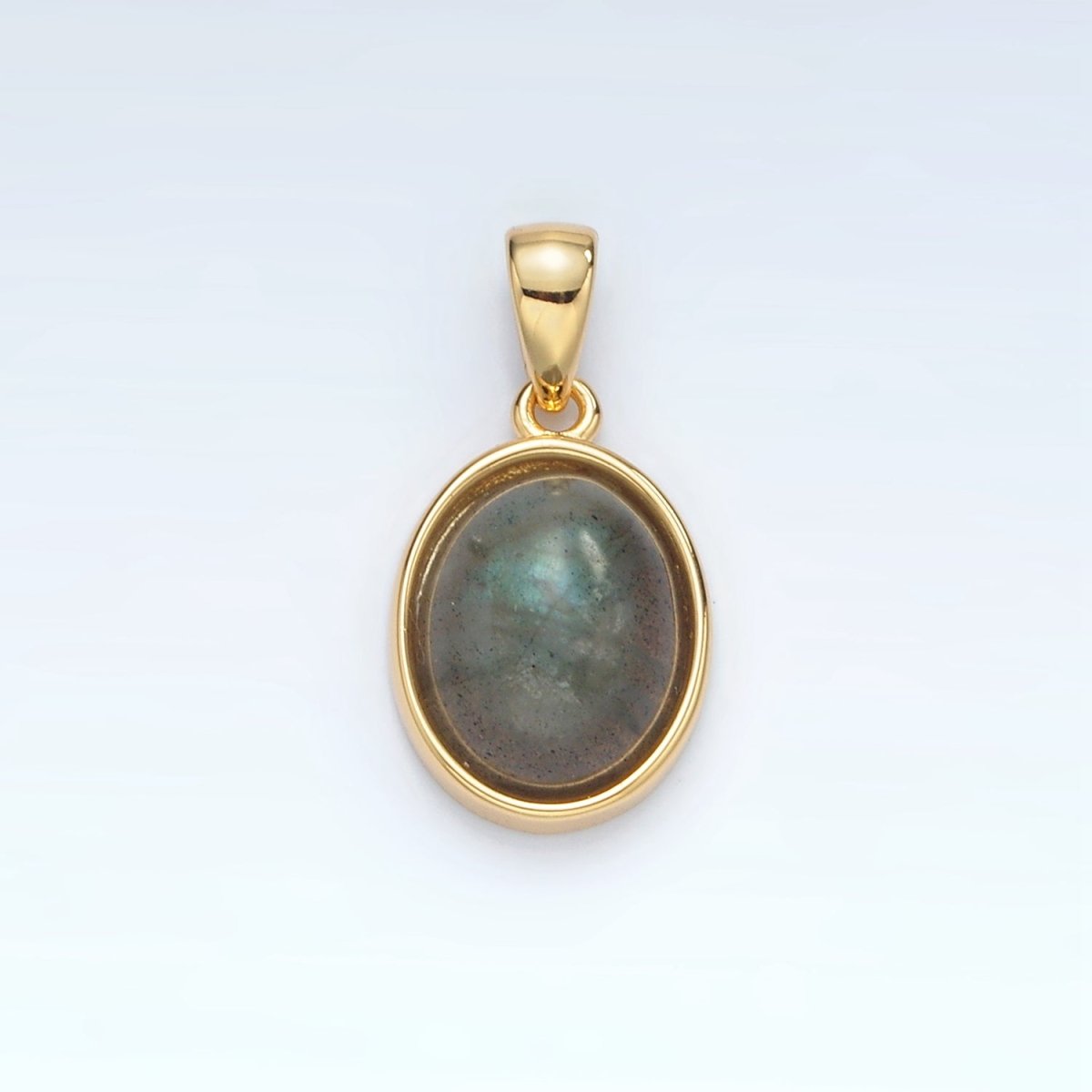 24K Gold Filled Natural Gemstone Oval Bezel Pendant | AA1395 - AA1401