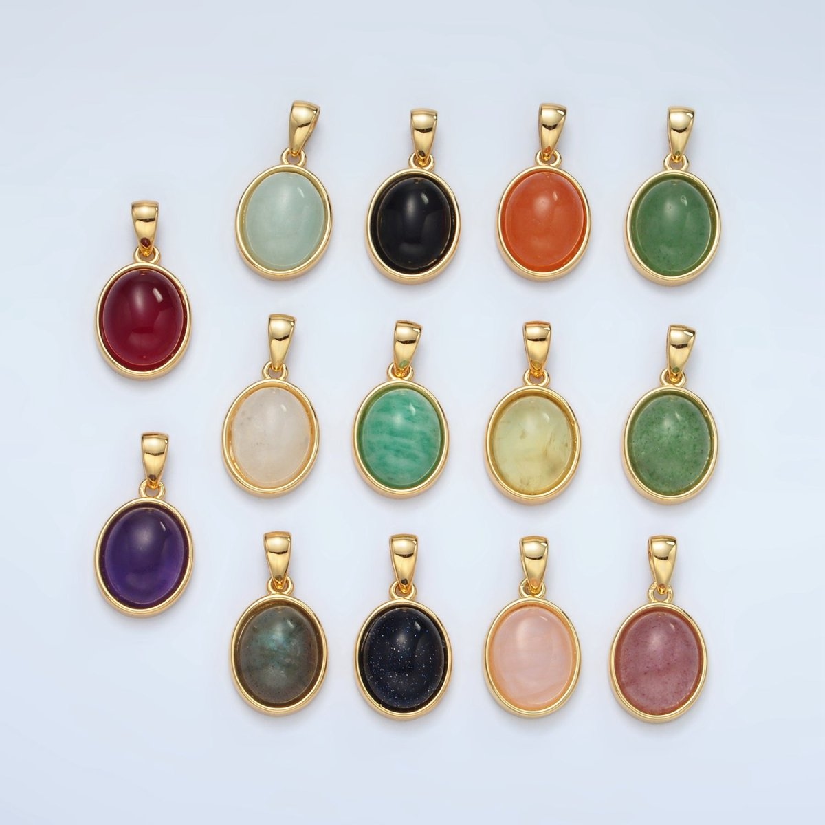 24K Gold Filled Natural Gemstone Oval Bezel Pendant | AA1395 - AA1401