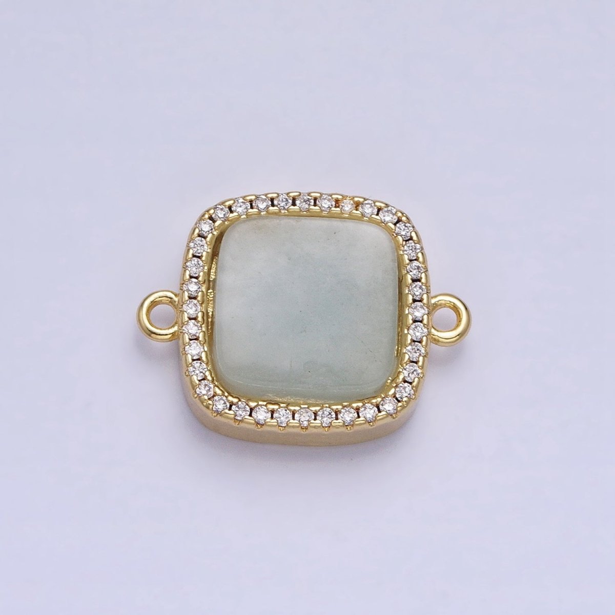 24K Gold Filled Natural Gemstone Rose Quartz, Blue Agate, Amethyst Micro Paved CZ Flat Square Connector | Y-801~Y-802
