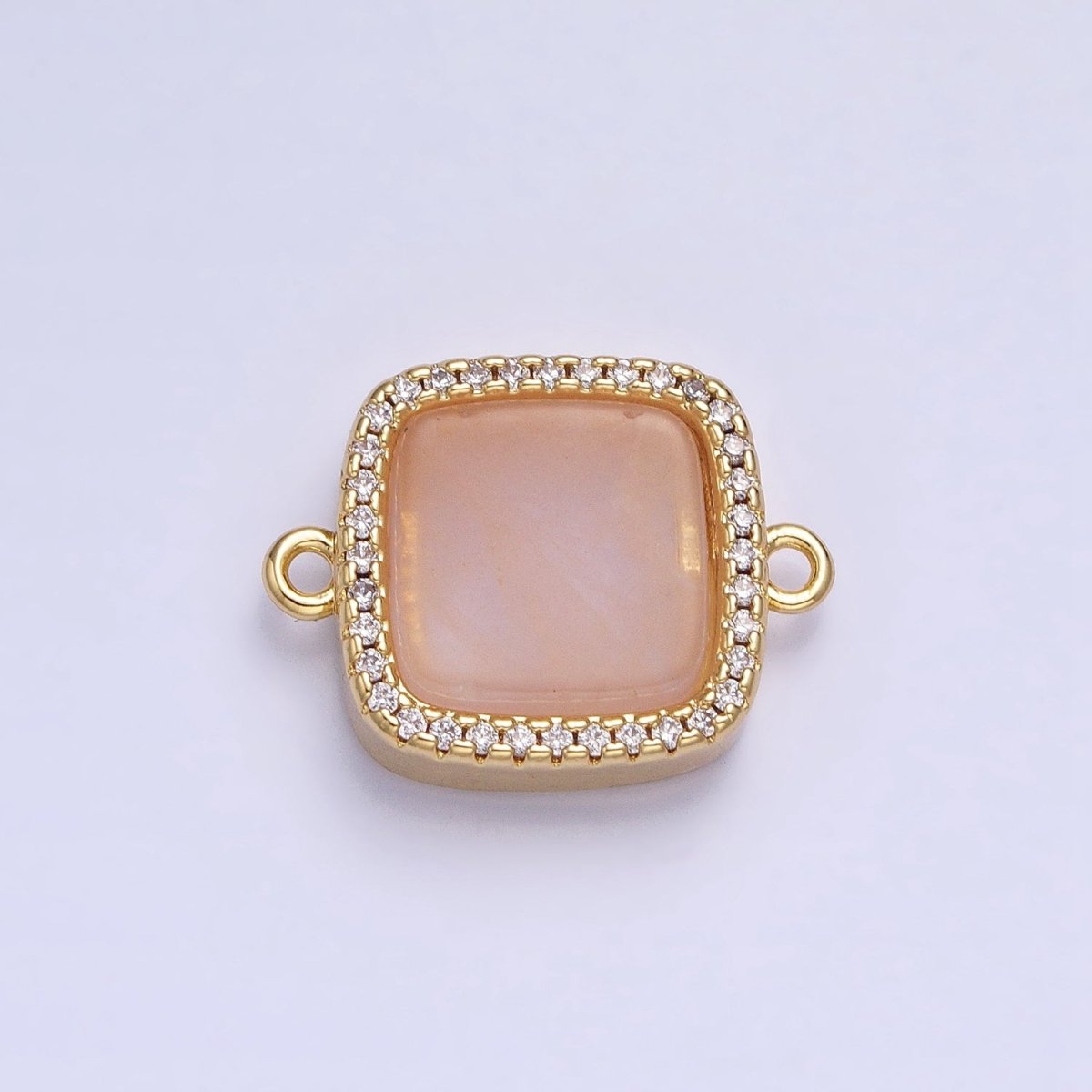 24K Gold Filled Natural Gemstone Rose Quartz, Blue Agate, Amethyst Micro Paved CZ Flat Square Connector | Y-801~Y-802