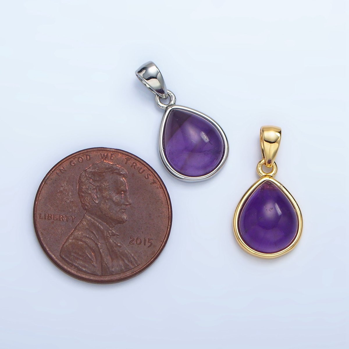 24K Gold Filled Natural Gemstone Teardrop Bezel Pendant in Gold & Silver | AA953 - AA964