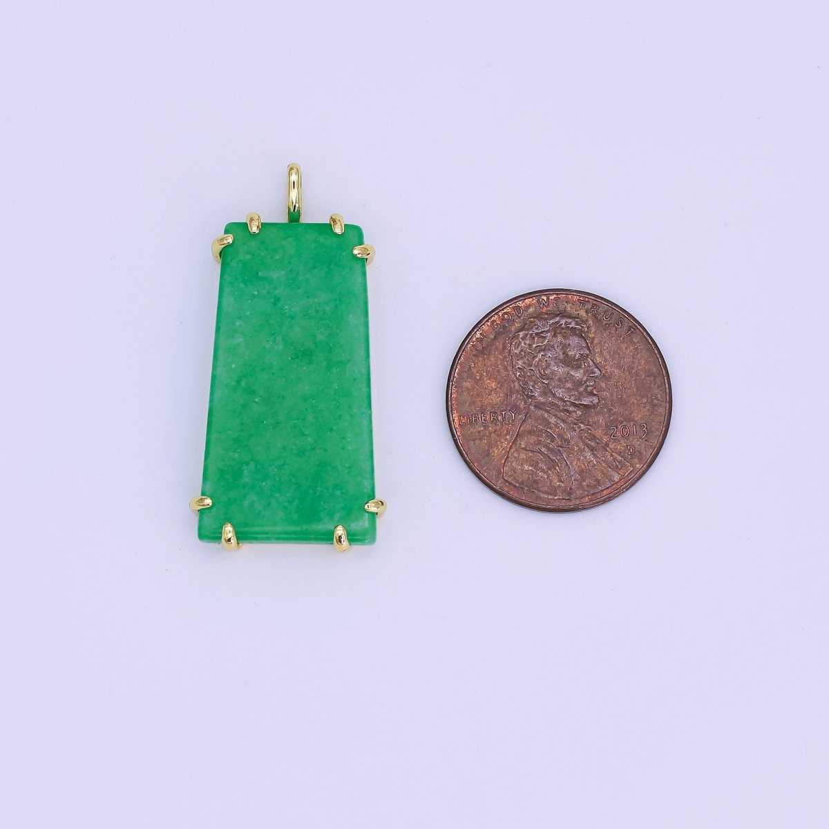 24K Gold Filled Natural Green Jade Rectangular Claw Drop Pendant | AA1482 - DLUXCA