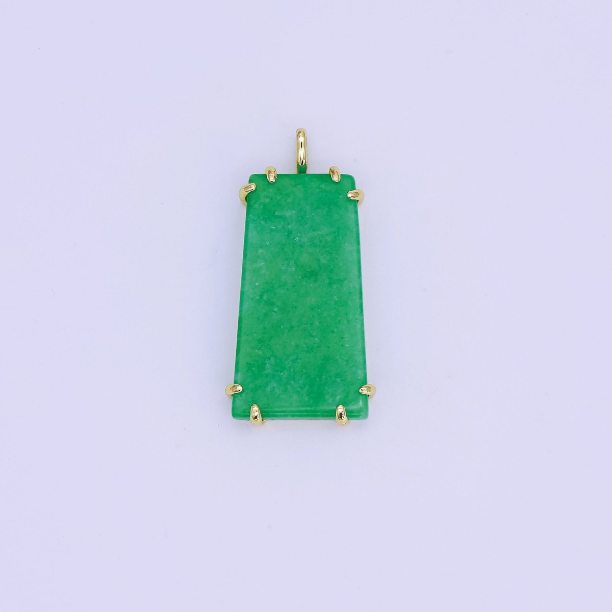 24K Gold Filled Natural Green Jade Rectangular Claw Drop Pendant | AA1482 - DLUXCA