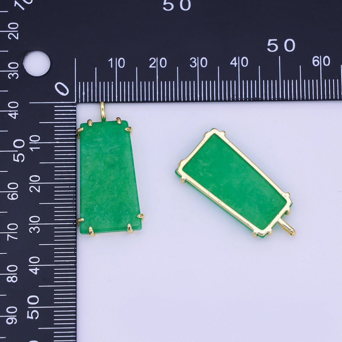 24K Gold Filled Natural Green Jade Rectangular Claw Drop Pendant | AA1482 - DLUXCA