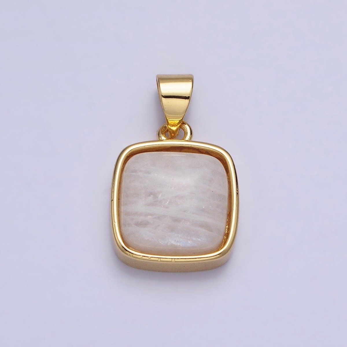 24K Gold Filled Natural Stone Amethyst, Labradorite, Moonstone, Tiger Eye, Amazonite, Aventurine, Rose Quartz, Blue Tiger Eye Square Pendant with CZ Stone | AA183 AA332 - AA338