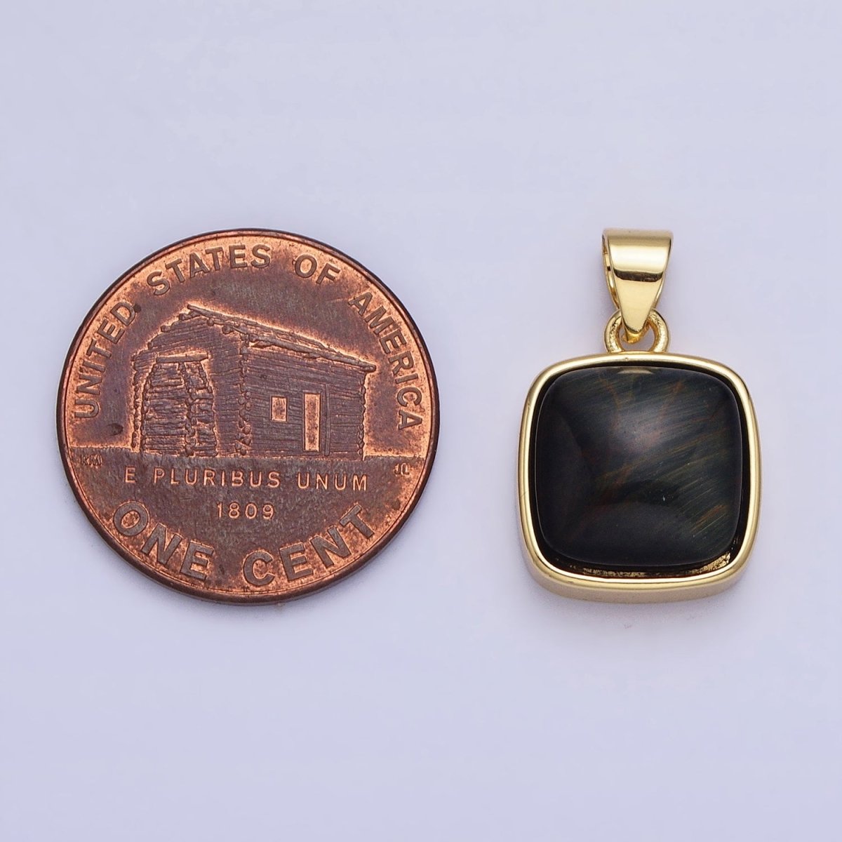 24K Gold Filled Natural Stone Amethyst, Labradorite, Moonstone, Tiger Eye, Amazonite, Aventurine, Rose Quartz, Blue Tiger Eye Square Pendant with CZ Stone | AA183 AA332 - AA338