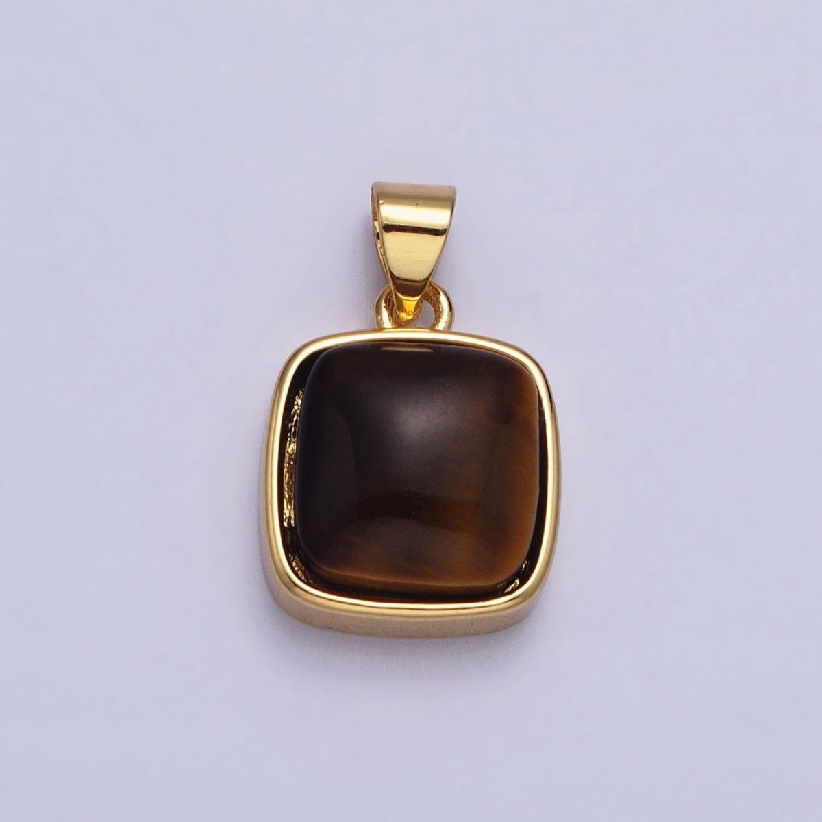 24K Gold Filled Natural Stone Amethyst, Labradorite, Moonstone, Tiger Eye, Amazonite, Aventurine, Rose Quartz, Blue Tiger Eye Square Pendant with CZ Stone | AA183 AA332 - AA338