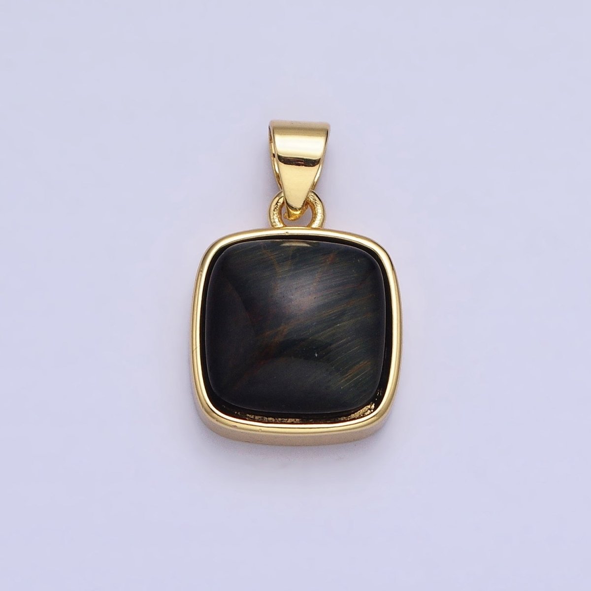 24K Gold Filled Natural Stone Amethyst, Labradorite, Moonstone, Tiger Eye, Amazonite, Aventurine, Rose Quartz, Blue Tiger Eye Square Pendant with CZ Stone | AA183 AA332 - AA338