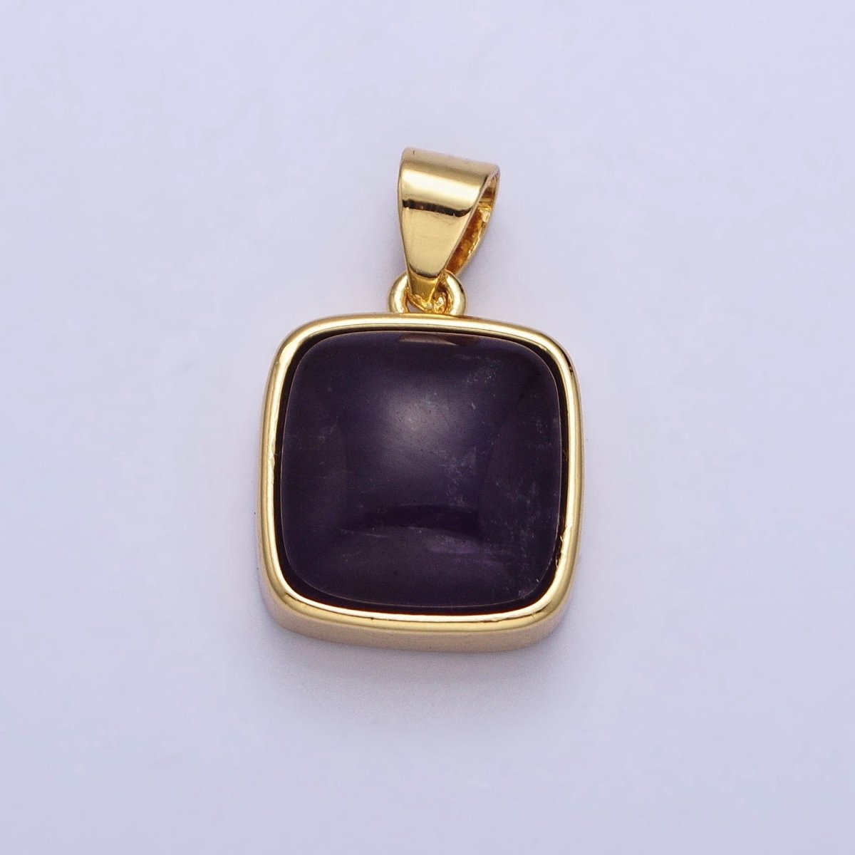 24K Gold Filled Natural Stone Amethyst, Labradorite, Moonstone, Tiger Eye, Amazonite, Aventurine, Rose Quartz, Blue Tiger Eye Square Pendant with CZ Stone | AA183 AA332 - AA338