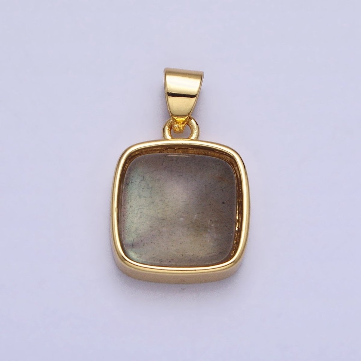24K Gold Filled Natural Stone Amethyst, Labradorite, Moonstone, Tiger Eye, Amazonite, Aventurine, Rose Quartz, Blue Tiger Eye Square Pendant with CZ Stone | AA183 AA332 - AA338
