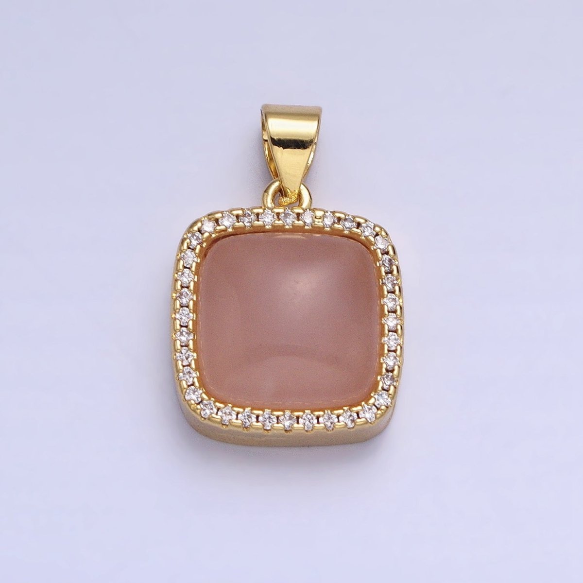 24K Gold Filled Natural Stone Labradorite, Rose Quartz, Amethyst, Amazonite, Aventurine Tiger Eye Square Pendant with CZ Stone | AA262 - AA269