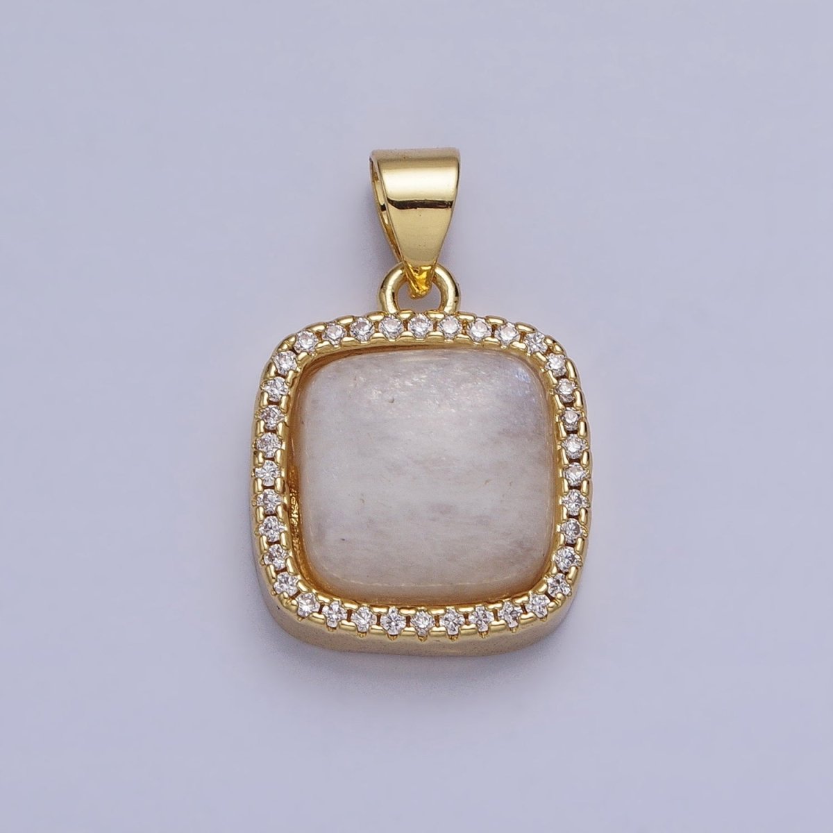 24K Gold Filled Natural Stone Labradorite, Rose Quartz, Amethyst, Amazonite, Aventurine Tiger Eye Square Pendant with CZ Stone | AA262 - AA269