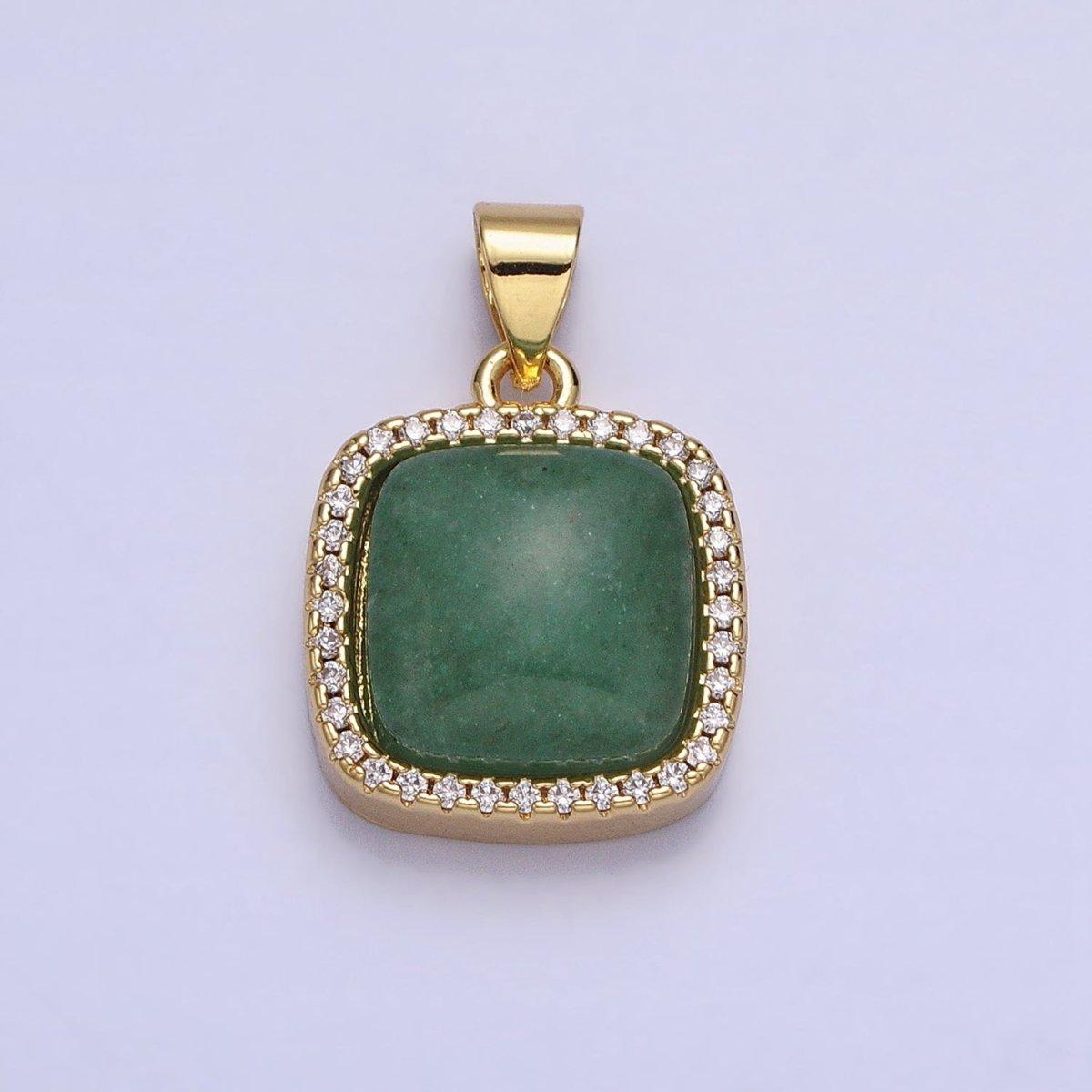 24K Gold Filled Natural Stone Labradorite, Rose Quartz, Amethyst, Amazonite, Aventurine Tiger Eye Square Pendant with CZ Stone | AA262 - AA269