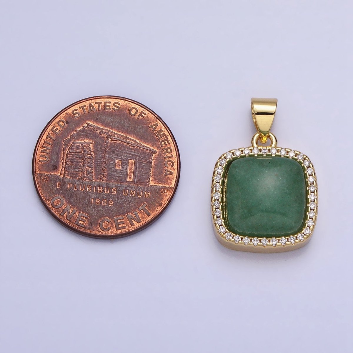 24K Gold Filled Natural Stone Labradorite, Rose Quartz, Amethyst, Amazonite, Aventurine Tiger Eye Square Pendant with CZ Stone | AA262 - AA269