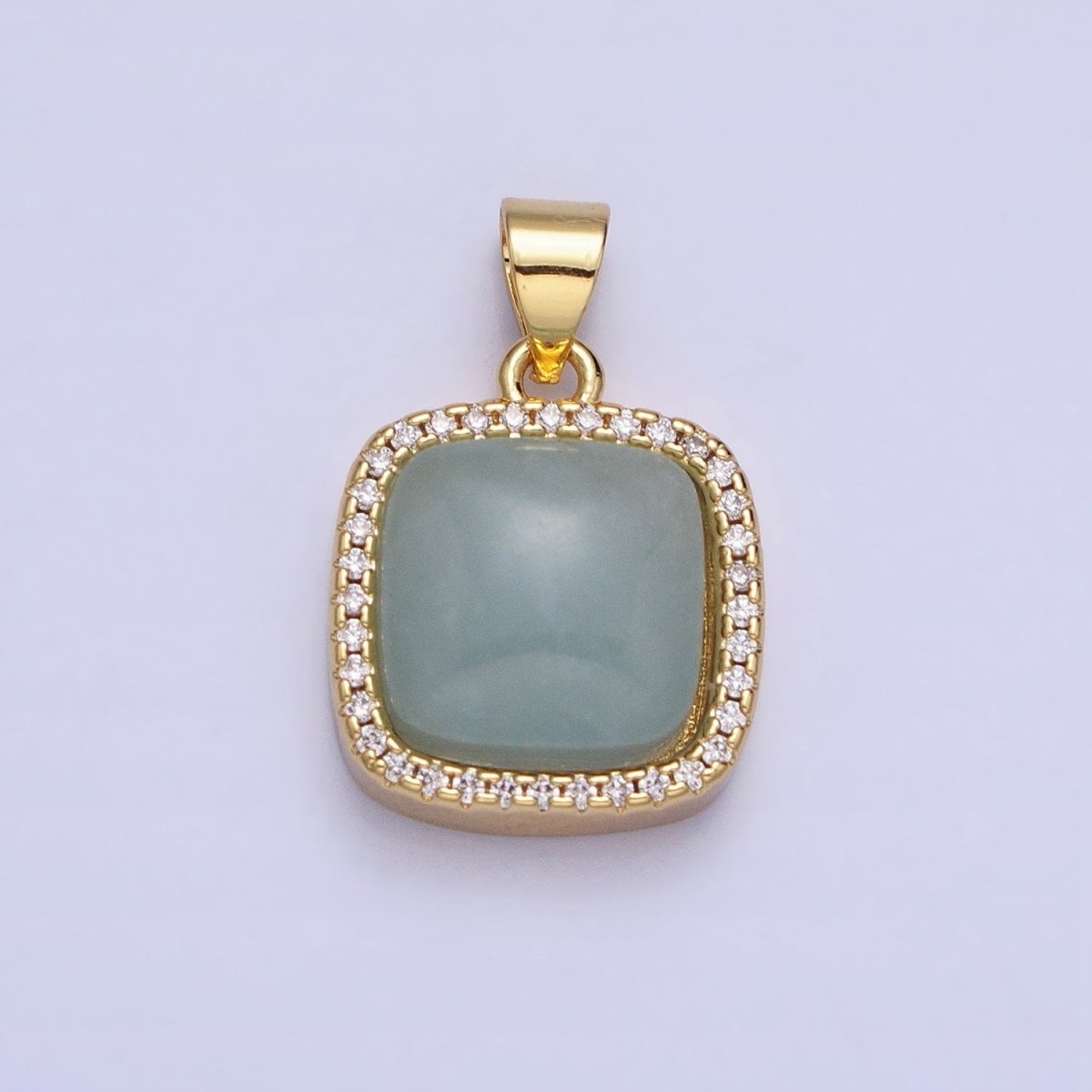 24K Gold Filled Natural Stone Labradorite, Rose Quartz, Amethyst, Amazonite, Aventurine Tiger Eye Square Pendant with CZ Stone | AA262 - AA269