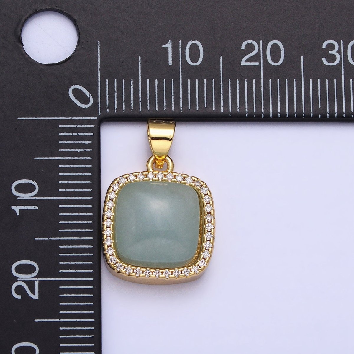 24K Gold Filled Natural Stone Labradorite, Rose Quartz, Amethyst, Amazonite, Aventurine Tiger Eye Square Pendant with CZ Stone | AA262 - AA269