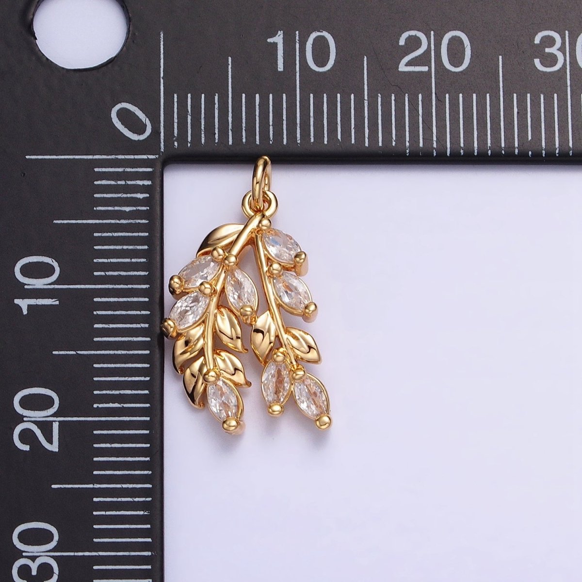 24K Gold Filled Nature Double Marquise Clear Olive Leaf Plant Add-On Charm | AC602 AC625