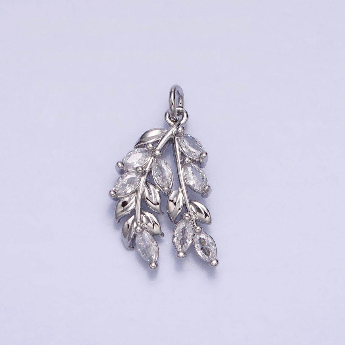 24K Gold Filled Nature Double Marquise Clear Olive Leaf Plant Add-On Charm | AC602 AC625