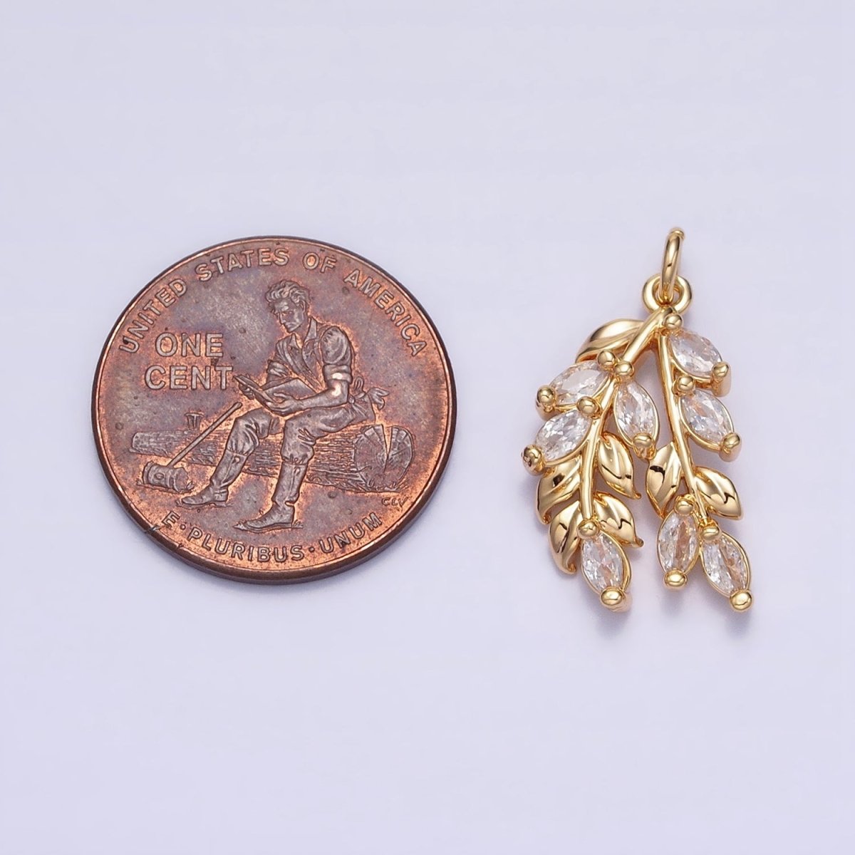 24K Gold Filled Nature Double Marquise Clear Olive Leaf Plant Add-On Charm | AC602 AC625