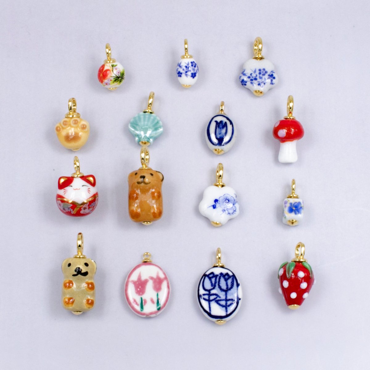 24K Gold Filled Nature Floral Mushroom Pet Sea Sell Ceramic Drop Charm