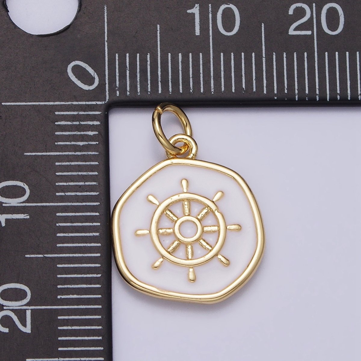 24K Gold Filled Nautical Boat Steering Wheel Helm Round Charm in Gold & Silver N-745 AC-326