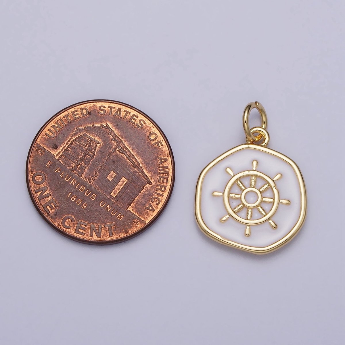 24K Gold Filled Nautical Boat Steering Wheel Helm Round Charm in Gold & Silver N-745 AC-326