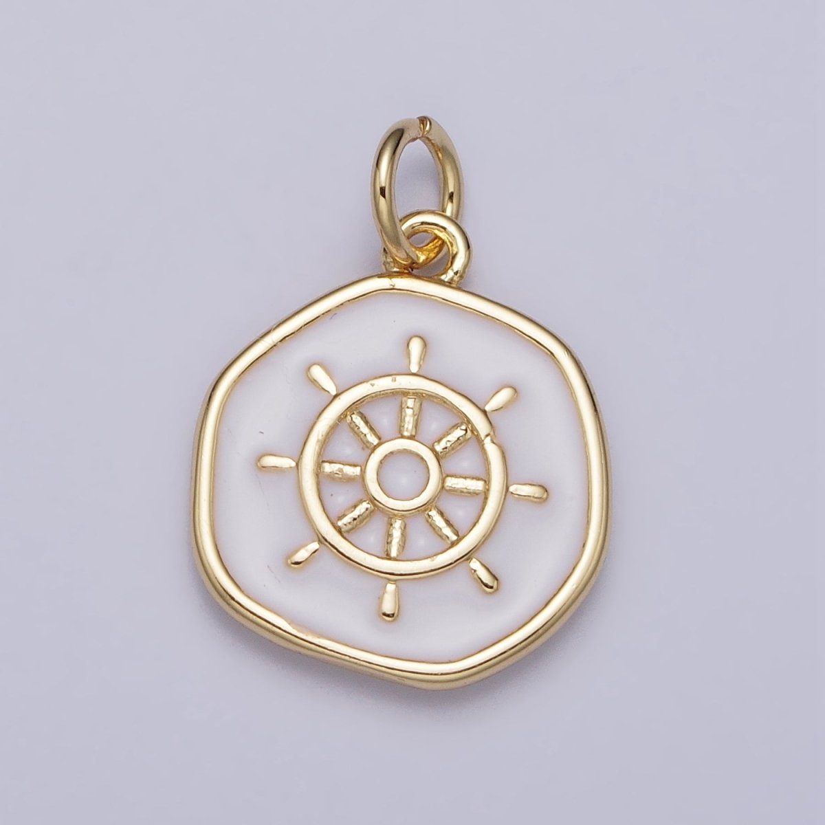 24K Gold Filled Nautical Boat Steering Wheel Helm Round Charm in Gold & Silver N-745 AC-326
