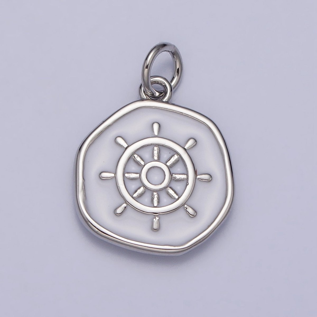 24K Gold Filled Nautical Boat Steering Wheel Helm Round Charm in Gold & Silver N-745 AC-326