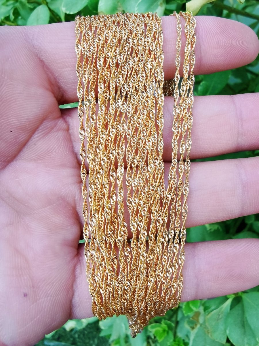 24K Gold Filled Necklace - Singapore Chain - Gold Singapore Chain Layering Necklace 19.7" 1.2 mm w/ Spring Ring | CN-938 Clearance Pricing - DLUXCA
