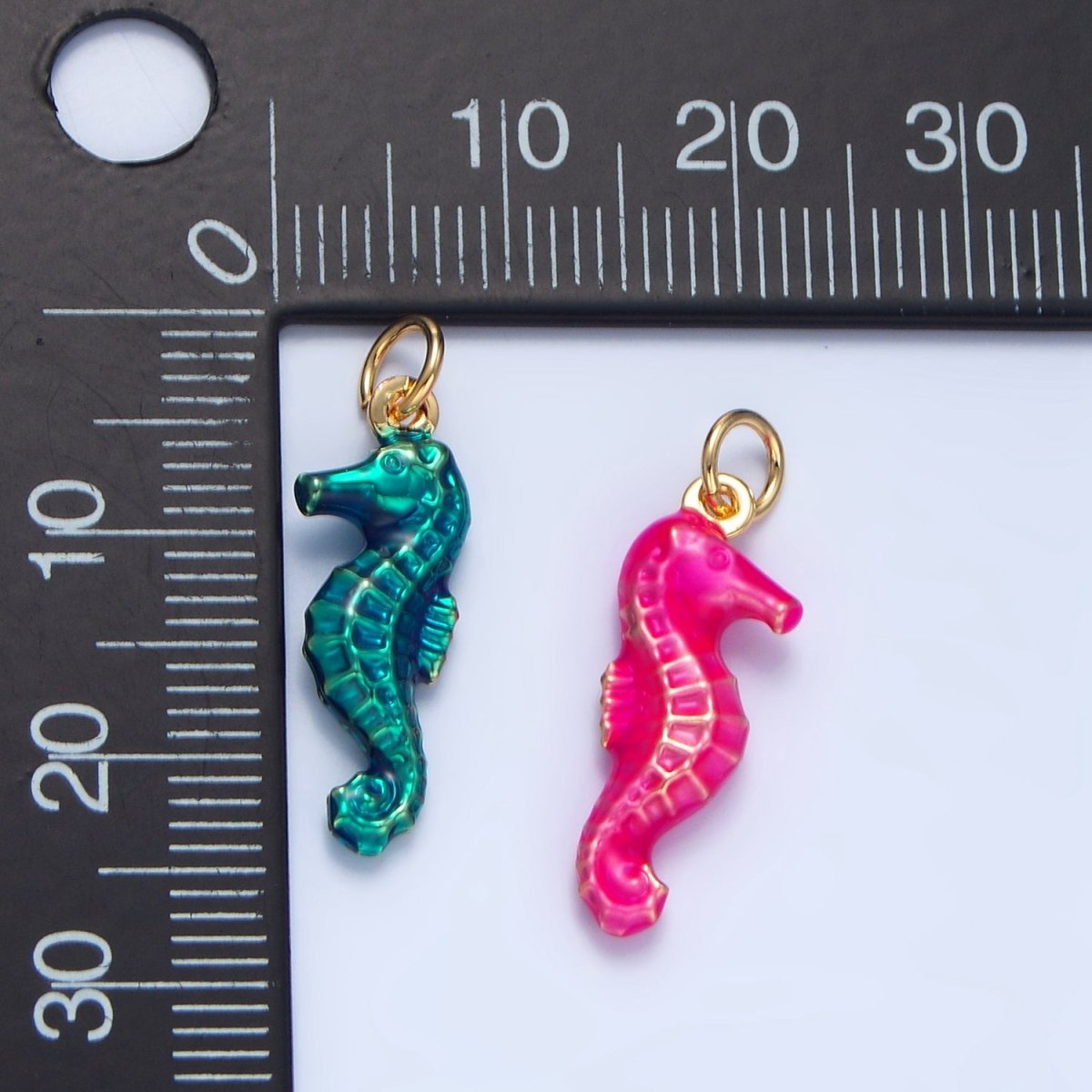 24K Gold Filled Neon Black, Blue, Pink, Yellow, Teal Seahorse Charm | X786 - X788