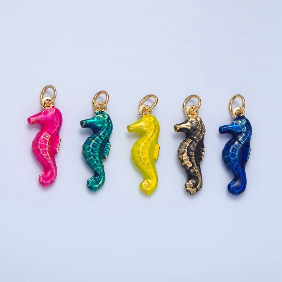 24K Gold Filled Neon Black, Blue, Pink, Yellow, Teal Seahorse Charm | X786 - X788