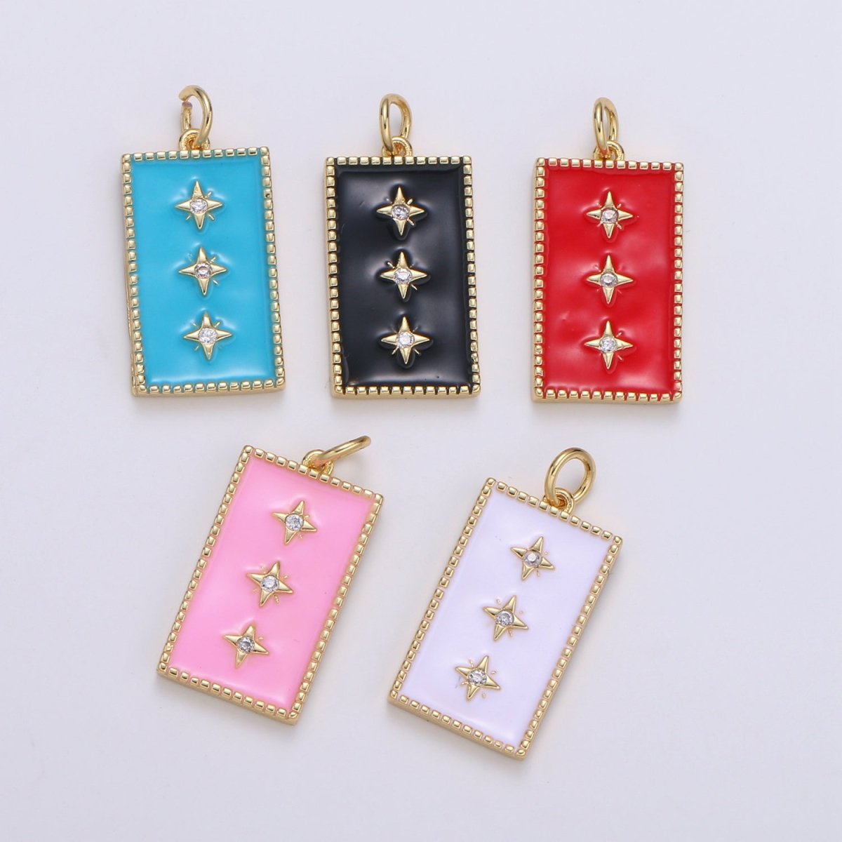 24K Gold Filled North Star Charm Pendant Enamel Tag Charm Black Pink Red Blue Tag jewelry for Necklace bracelet charm E-127~E-131