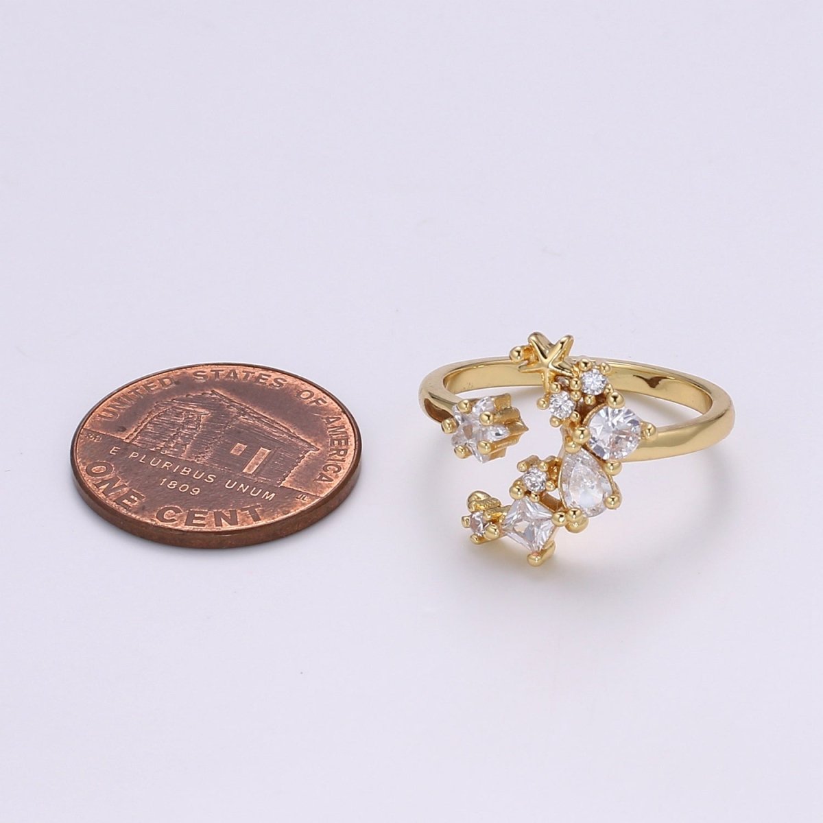 24k Gold Filled One Size Fits All Adjustable Moon Ring With Micro CZ Stones For Jewelry Making Supplies Celestial Jewelry R328 - DLUXCA
