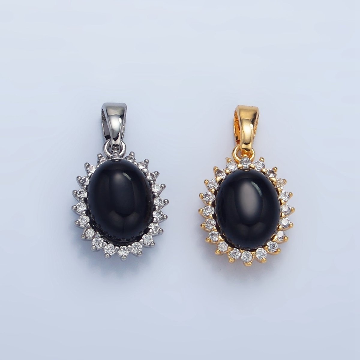 24K Gold Filled Onyx Gemstone Cabochon CZ Pendant in Gold & Silver | AA981