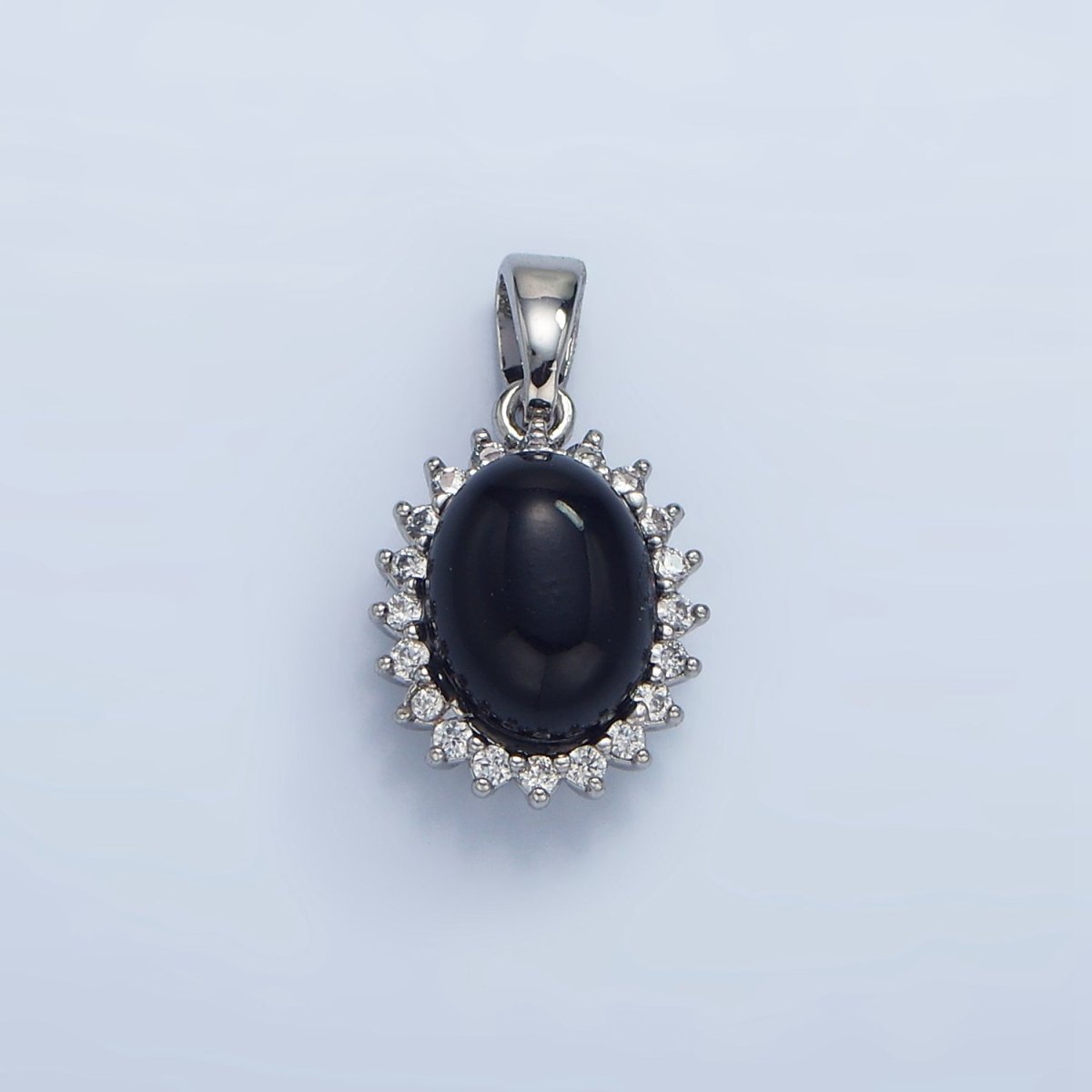 24K Gold Filled Onyx Gemstone Cabochon CZ Pendant in Gold & Silver | AA981