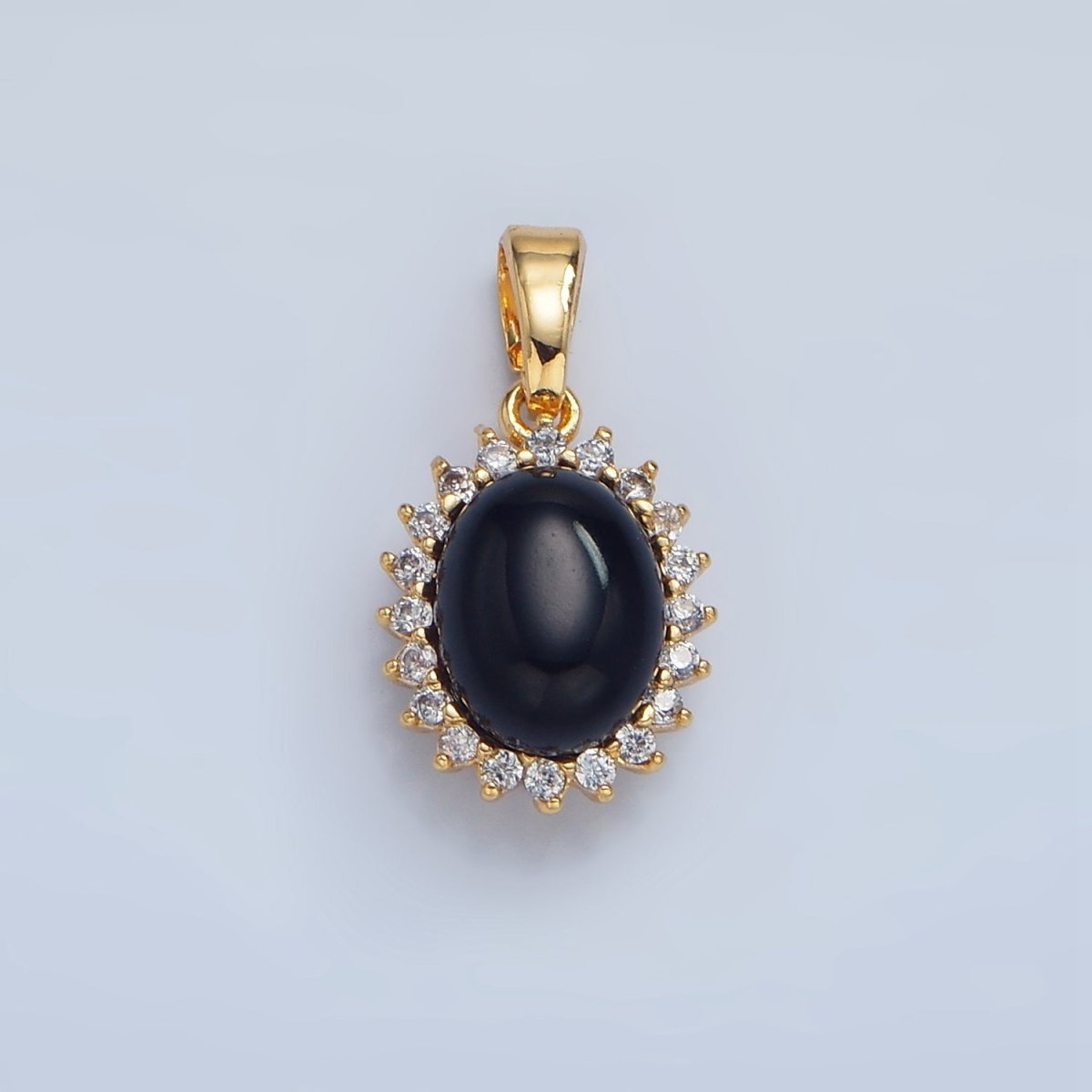 24K Gold Filled Onyx Gemstone Cabochon CZ Pendant in Gold & Silver | AA981