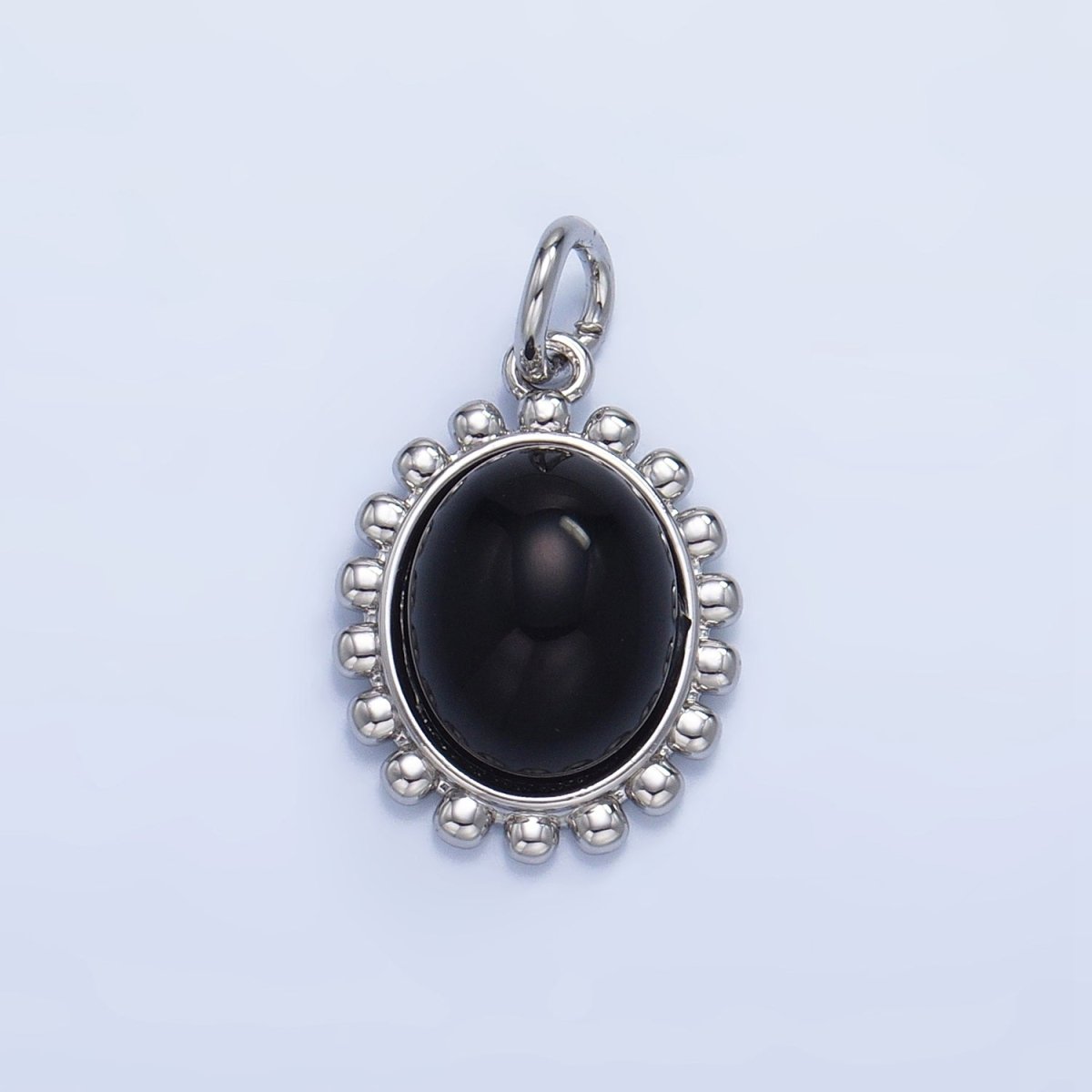 24K Gold Filled Onyx Gemstone Cabochon Dotted Charm in Gold & Silver | X899