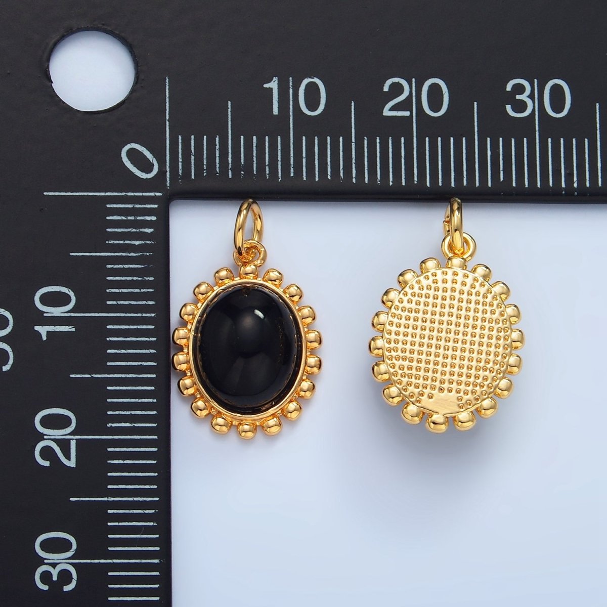 24K Gold Filled Onyx Gemstone Cabochon Dotted Charm in Gold & Silver | X899