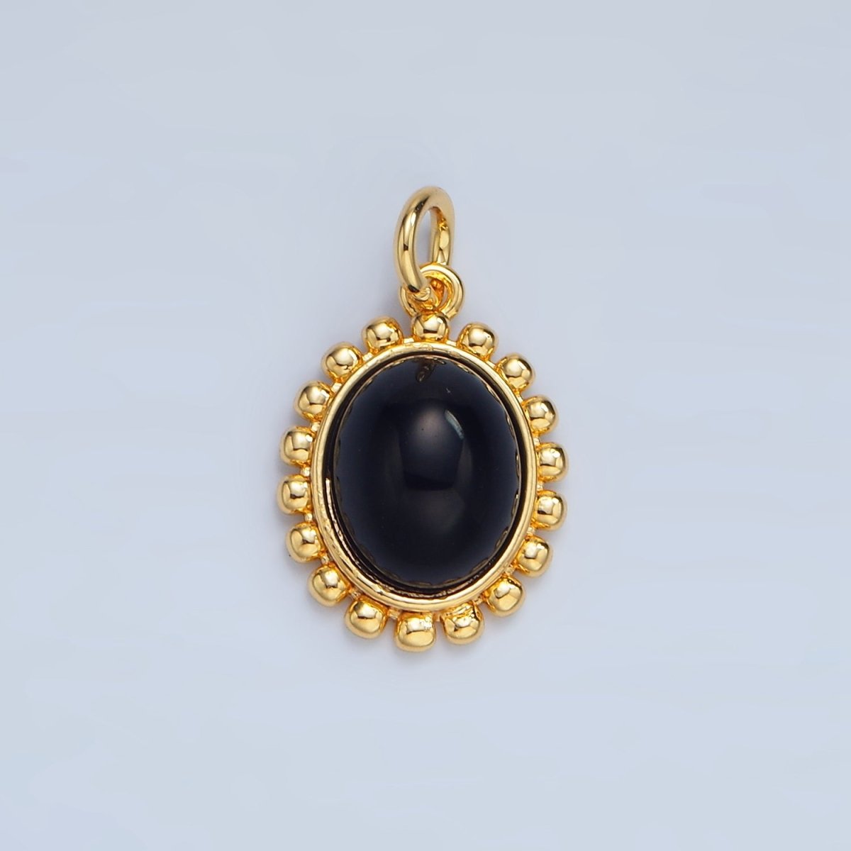 24K Gold Filled Onyx Gemstone Cabochon Dotted Charm in Gold & Silver | X899