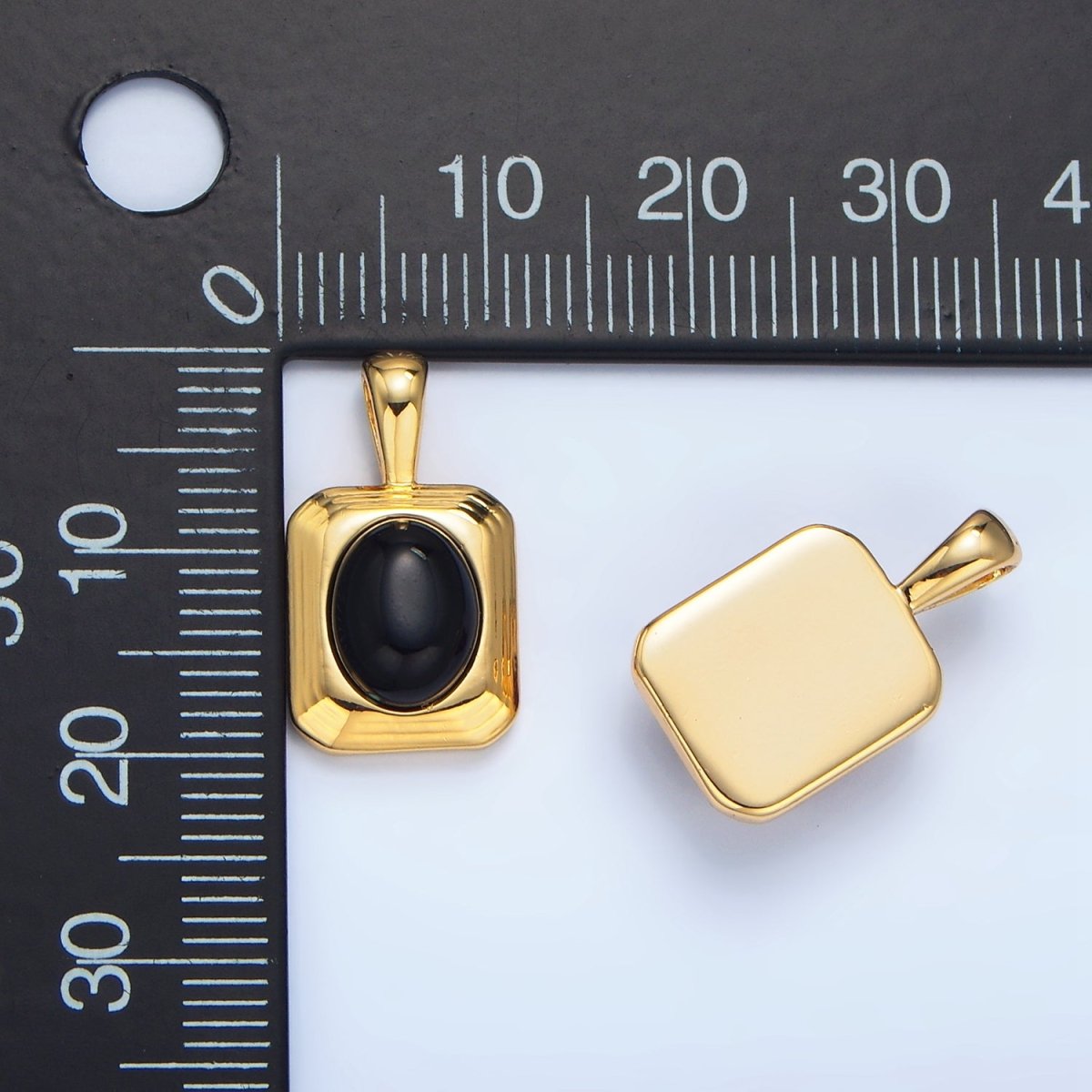 24K Gold Filled Onyx Gemstone Cabochon Rectangle Pendant in Gold & Silver | AA979
