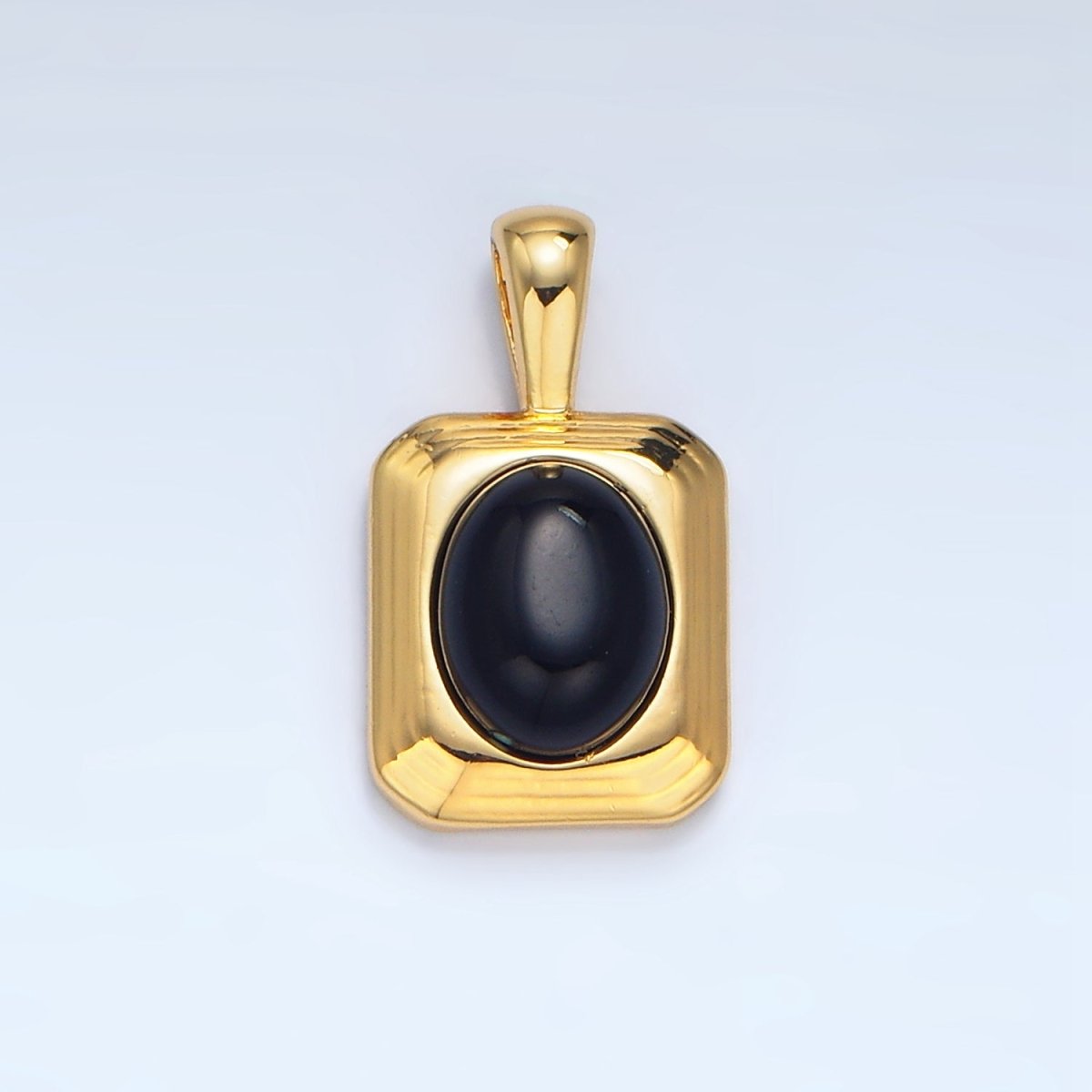 24K Gold Filled Onyx Gemstone Cabochon Rectangle Pendant in Gold & Silver | AA979
