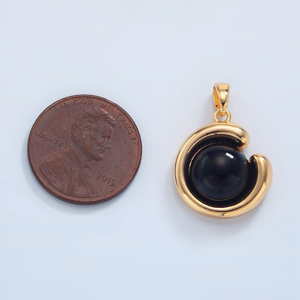 24K Gold Filled Onyx Gemstone Curved Molten Pendant in Gold & Silver | AA796
