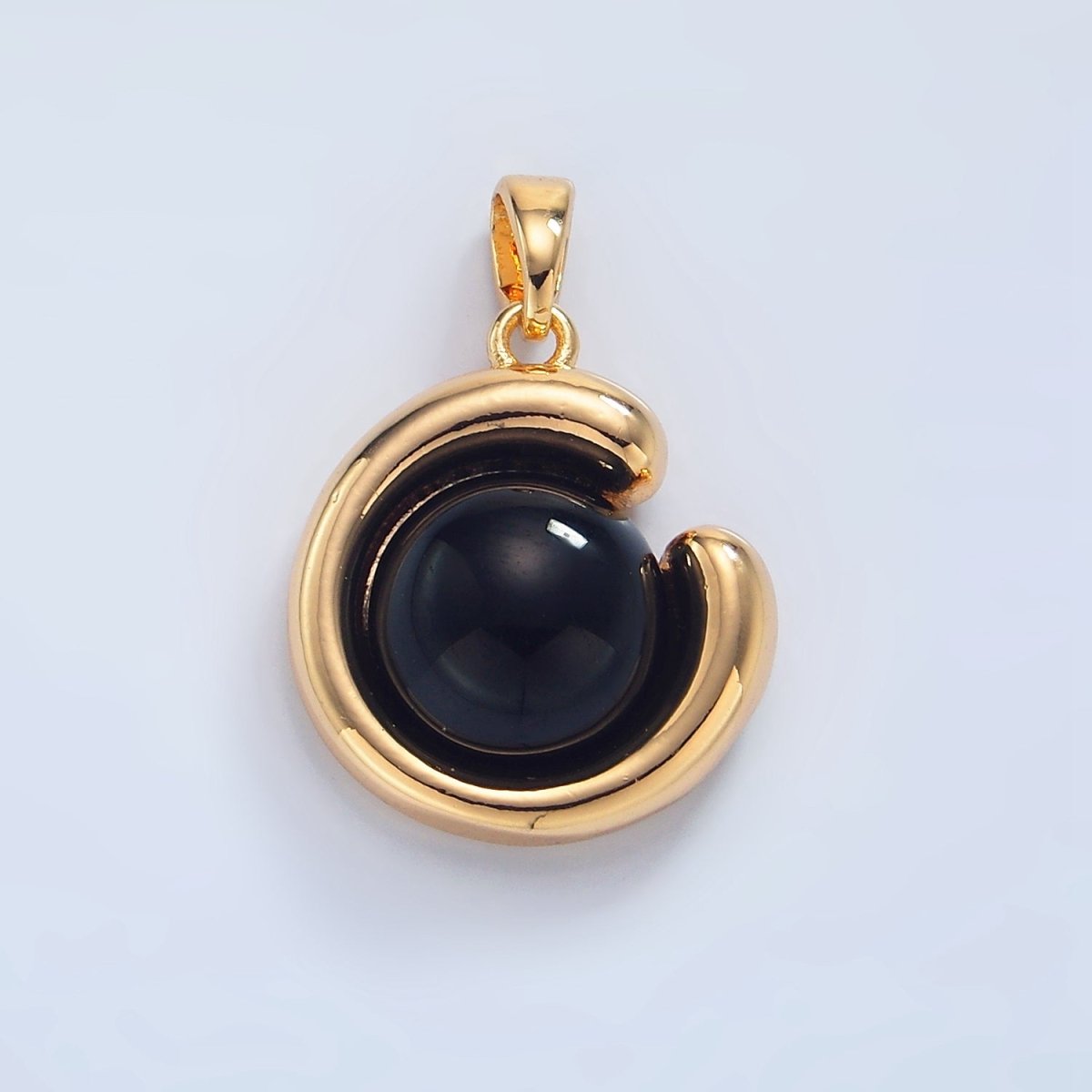 24K Gold Filled Onyx Gemstone Curved Molten Pendant in Gold & Silver | AA796