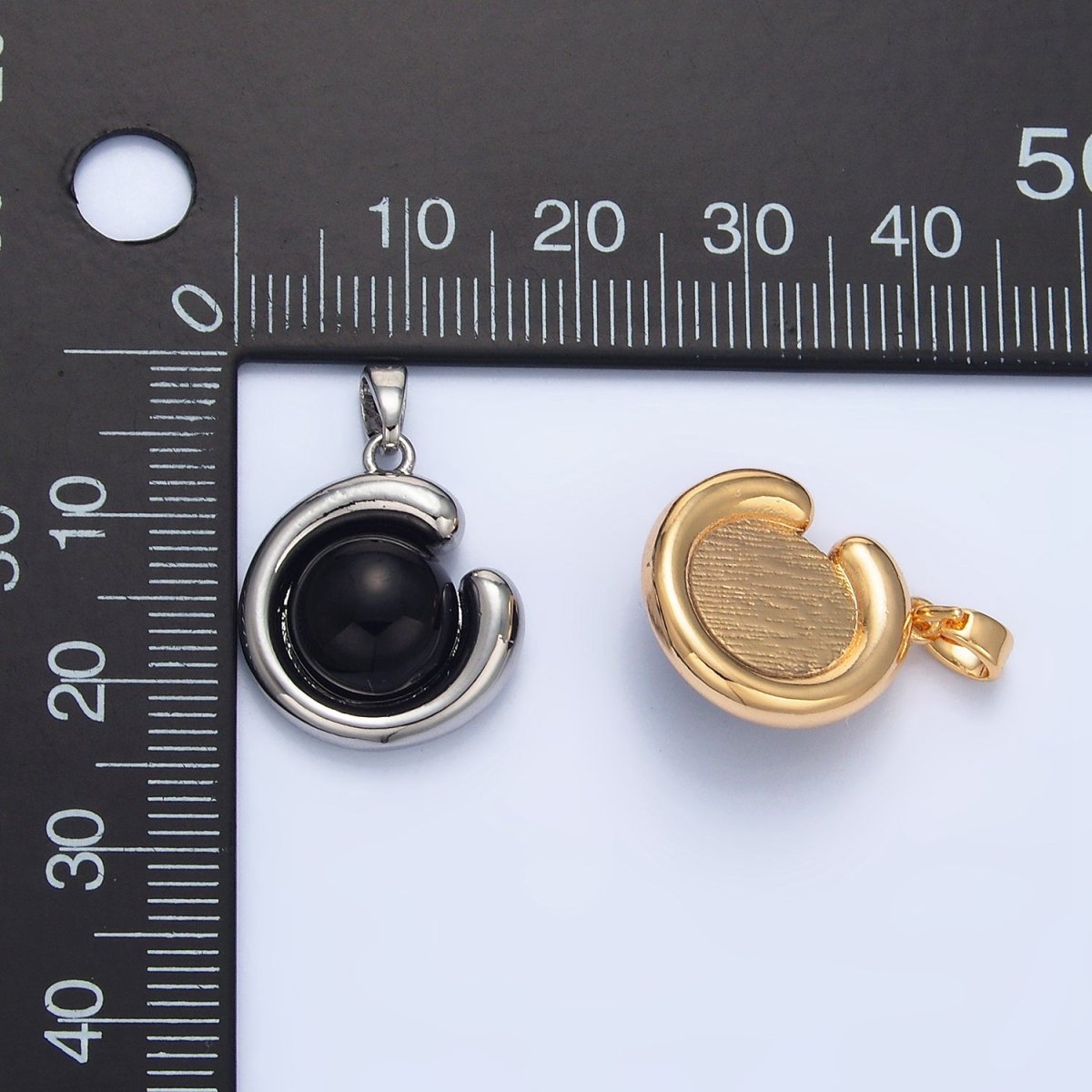 24K Gold Filled Onyx Gemstone Curved Molten Pendant in Gold & Silver | AA796