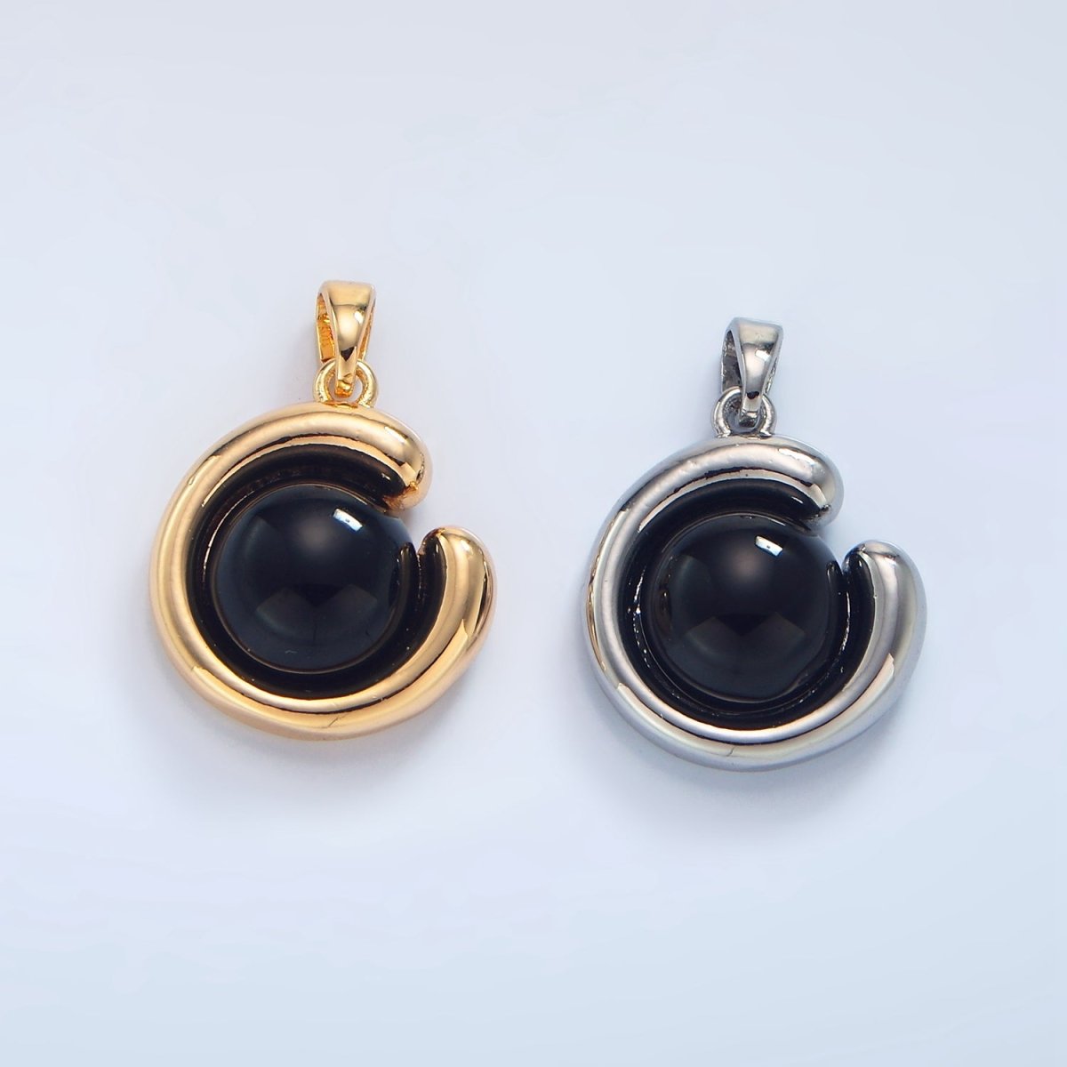 24K Gold Filled Onyx Gemstone Curved Molten Pendant in Gold & Silver | AA796