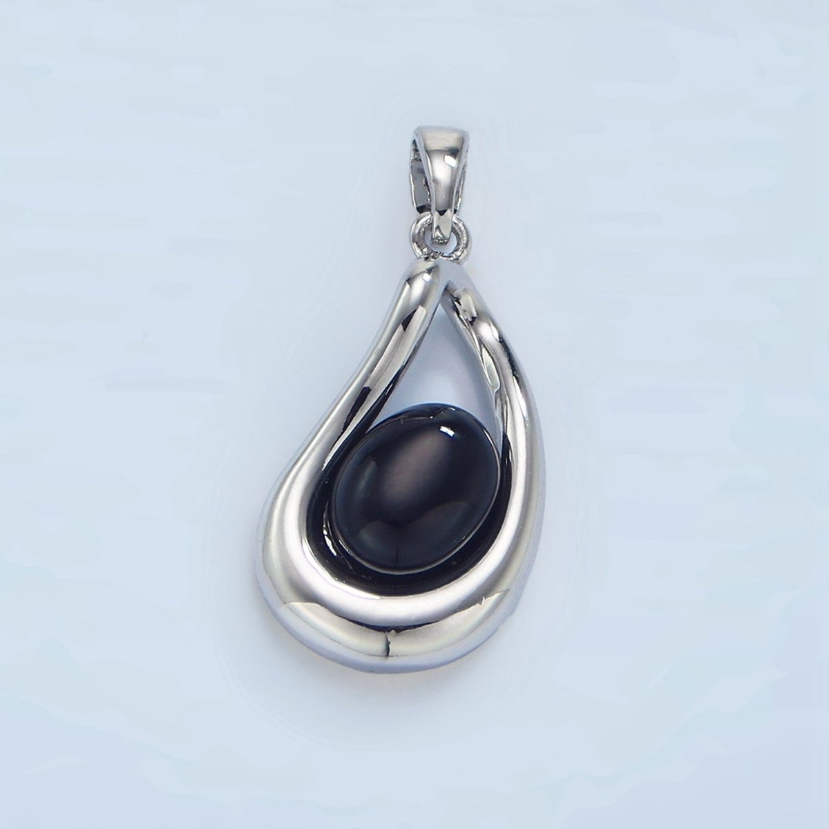 24K Gold Filled Onyx Gemstone Molten Curved Pendant in Gold & Silver | AA986